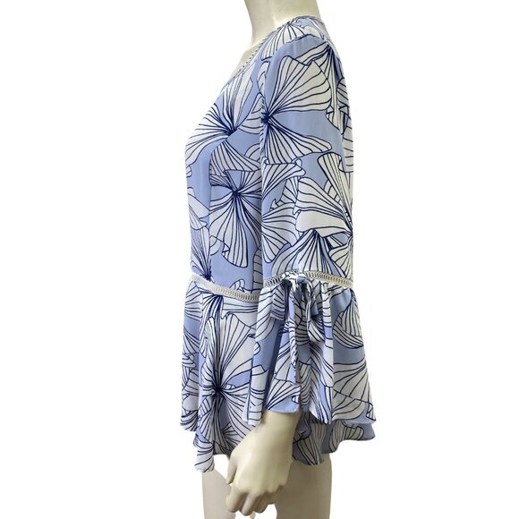 Ivanka Trump Floral Print Bell Sleeve‎ Peplum Top Lg - Picture 6 of 7